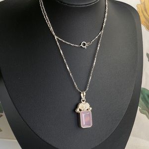 Sterling silver chain and pendant with faceted rose quartz